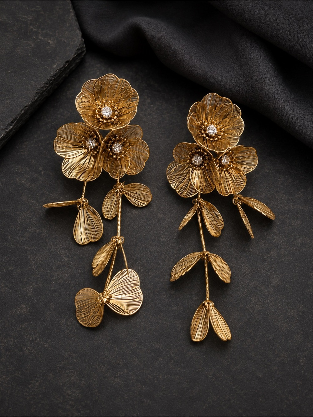Gold Floral Drop Earrings